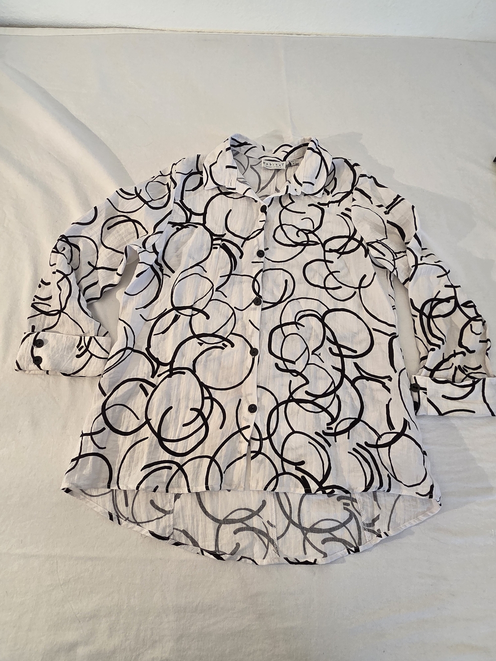 Habitat Lightweight White Button-Up Top with Black Abstract Circles